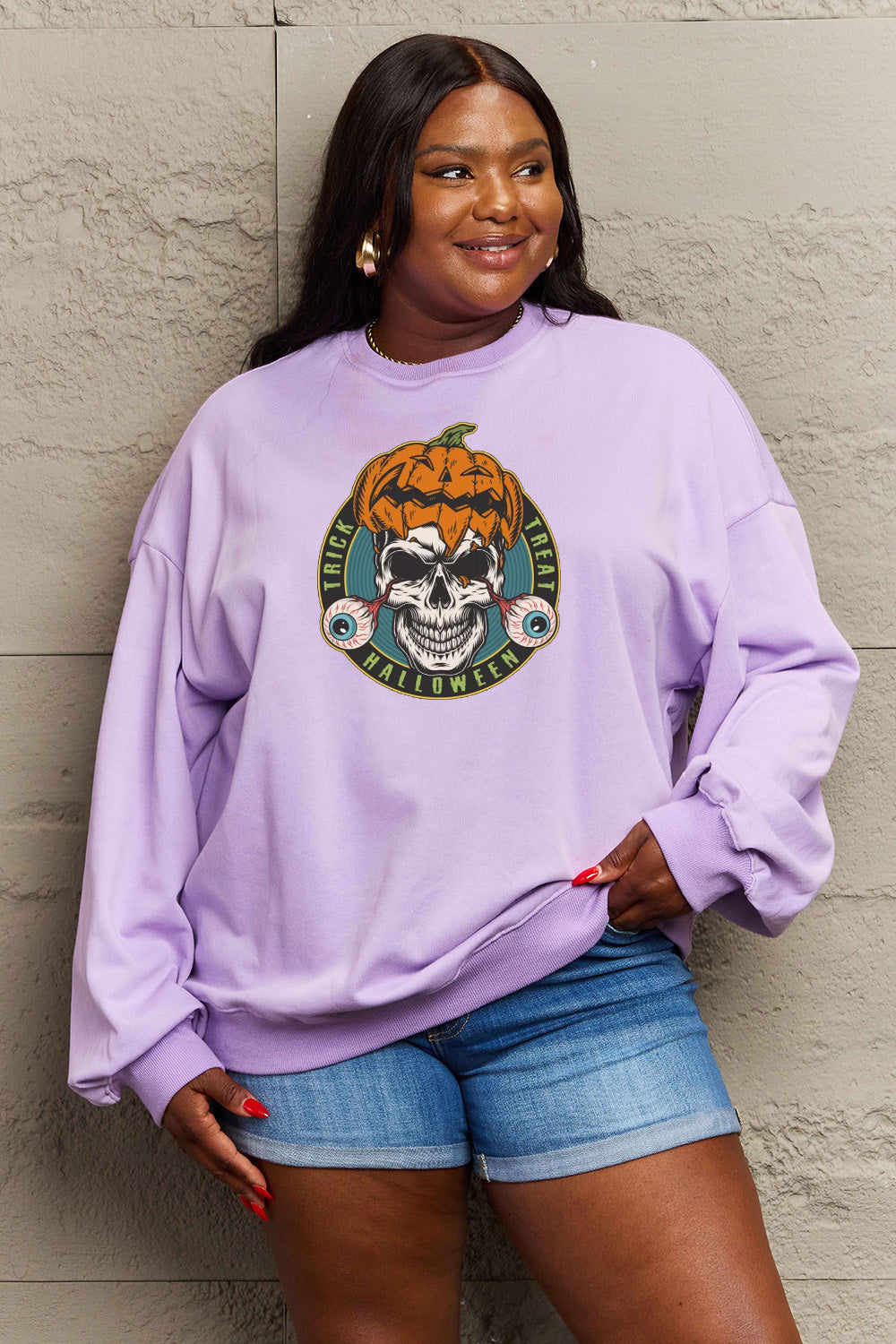 Simply Love Full Size Skull Graphic Sweatshirt