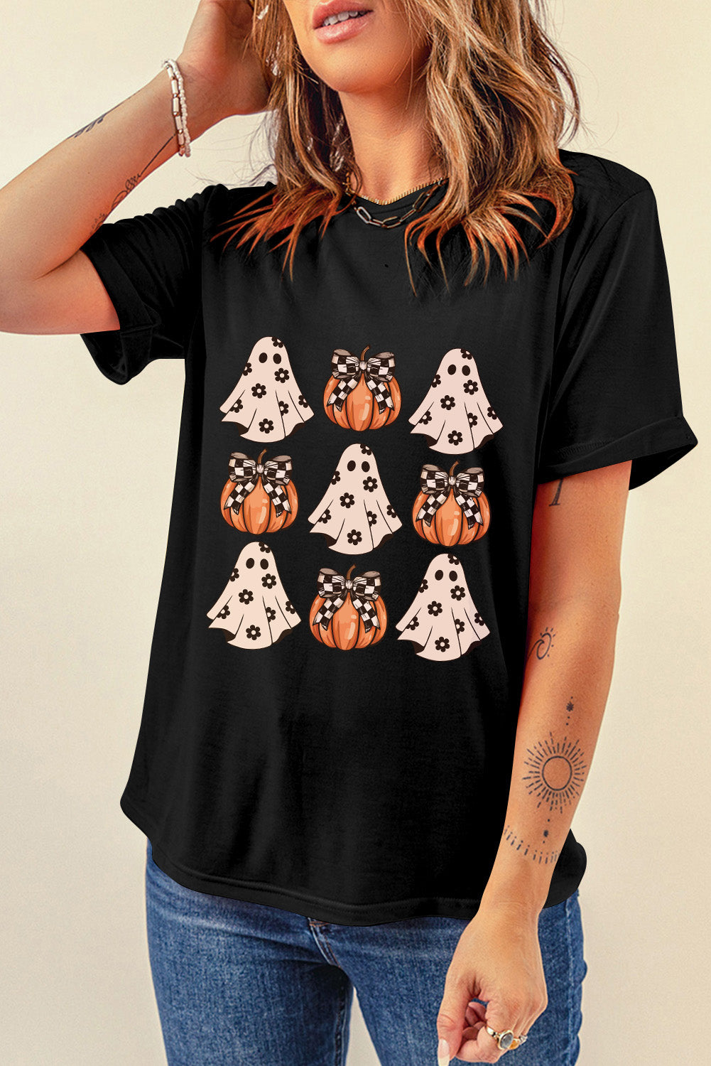 Halloween Graphic Round Neck Short Sleeve T-Shirt