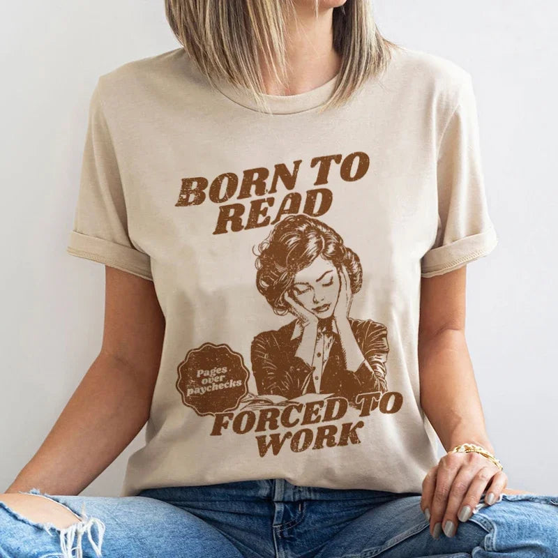 Born to Read Funny Meme Bookish T-Shirts Hippie Retro Style Book Lover Tee Shirt Women Cute Vintage Graphic Tops Reader Gifts